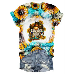 Women Sunflower Print Short Sleeve T-Shirt